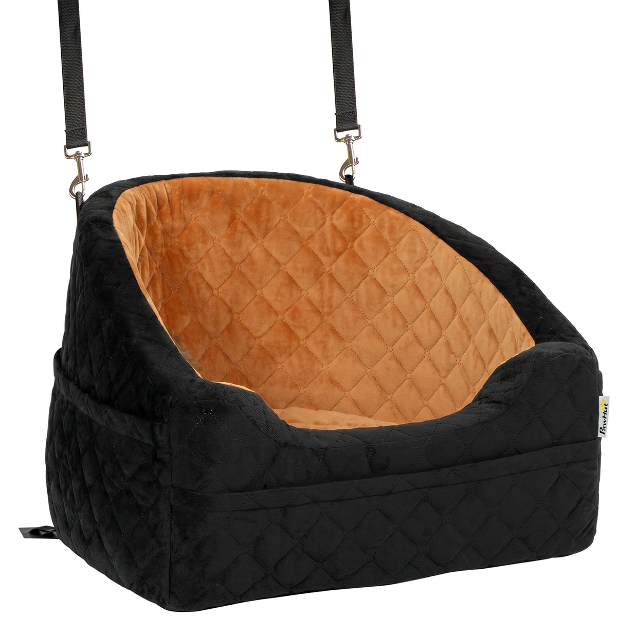 Photo of PawHut Dog Car Seat, Detachable Washable Dog Booster Seat with Thick Cushion, Seat Belt, Pockets for Small Under 10kg, Brown in Brown colour on a white background