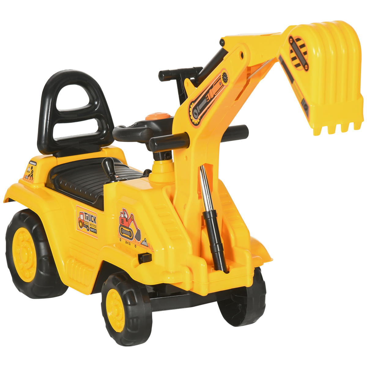 Photo of HOMCOM 2 in 1 Kids Ride On Tractor Pull Cart with Bucket, Under Seat Storage, Horn, High Backrest, for 1.5-4 Years Old, Yellow in Yellow colour on a white background