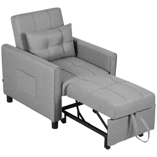 Photo of HOMCOM Linen-Look Single Chair Bed - Light Grey in Grey colour on a white background