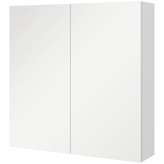 Photo of kleankin Bathroom Mirror Cabinet, Wall Mounted Bathroom Storage Cupboard with Adjustable Shelf, 60W x 15D x 60Hcm, High Gloss White in White colour on a white background