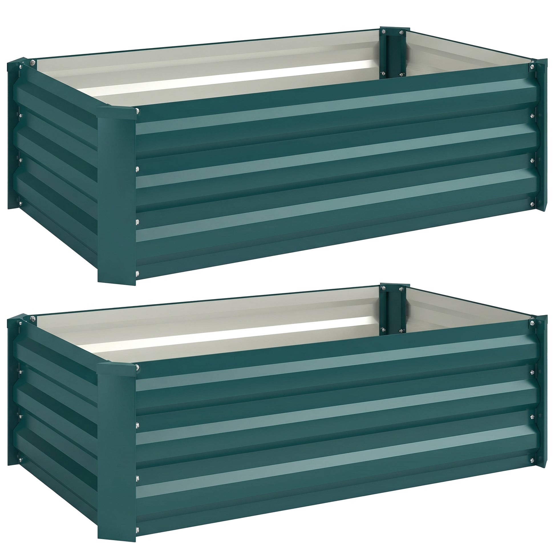 Photo of Outsunny Set of Two 100 x 60cm Steel Planter Boxes -Green in -Green colour on a white background