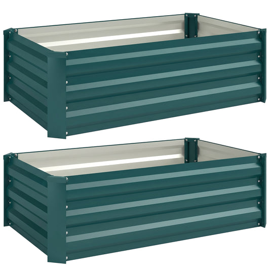 Photo of Outsunny Set of Two 100 x 60cm Steel Planter Boxes -Green in -Green colour on a white background