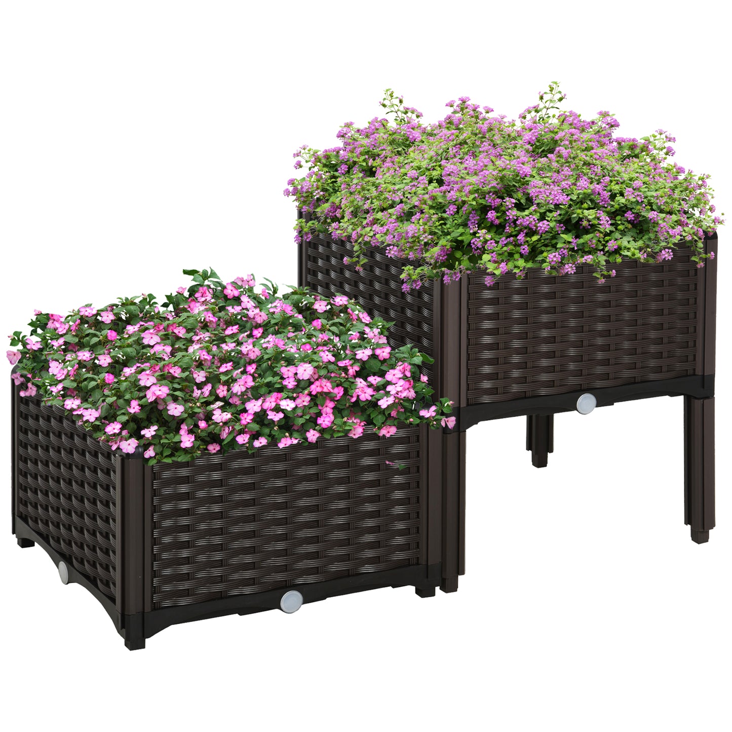 Photo of Outsunny Set of 2 26L Garden Raised Bed Elevated Patio Flower Plant Planter Box PP Vegetables Planting Container, Brown in Brown colour on a white background