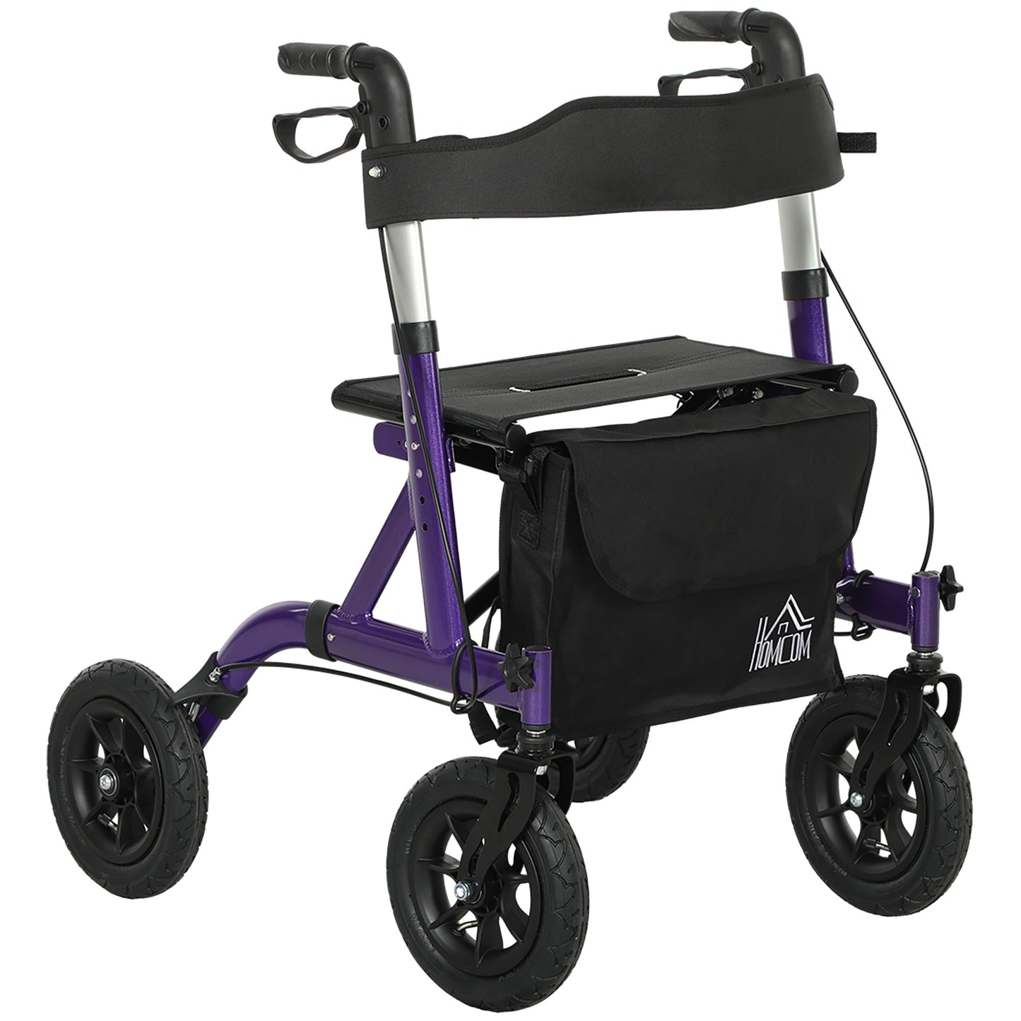 Photo of HOMCOM Folding Adjustable Rollator with Dual Brakes & 6 Adjustable Handle Heights for Seniors Purple in Purple colour on a white background