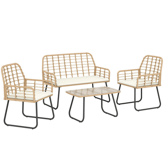 Photo of Outsunny 4 Piece Rattan Garden Furniture Set, Outdoor Patio Furniture with Loveseat, Armchairs and Coffee Table in Table colour on a white background
