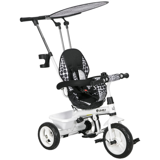 Photo of HOMCOM 6 in 1 Tricycle for Kids with 5-point harness straps, Removable Canopy, White in White colour on a white background