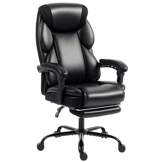 Photo of HOMCOM Adjustable Office Chair Reclining Computer Desk Chair with Footrest, Armrest, Casters, Black in Black colour on a white background