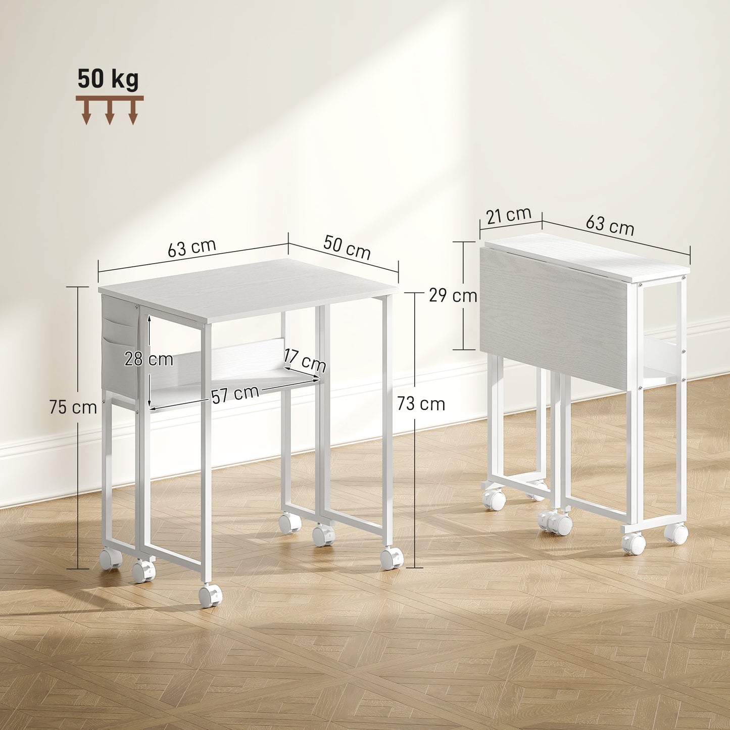 HOMCOM 63 cm Drop Leaf Writing Work Desk - White