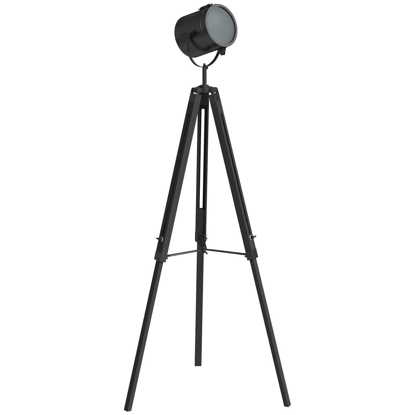 Photo of HOMCOM Industrial Tripod Floor Lamp, Nautical Searchlight with Adjustable Height, Wood Legs, E14 Lamp Base for Living Room, Bedroom, Black in Black colour on a white background
