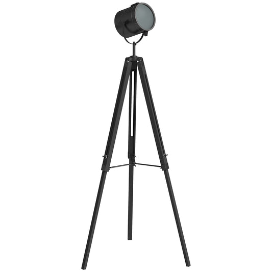 Photo of HOMCOM Industrial Tripod Floor Lamp, Nautical Searchlight with Adjustable Height, Wood Legs, E14 Lamp Base for Living Room, Bedroom, Black in Black colour on a white background