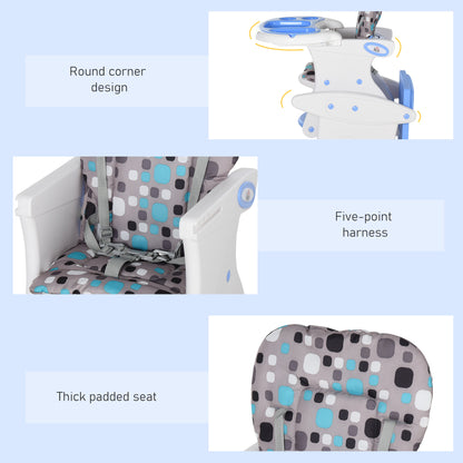 HOMCOM high chair details: rounded edges, five-point harness, and thick padded seat