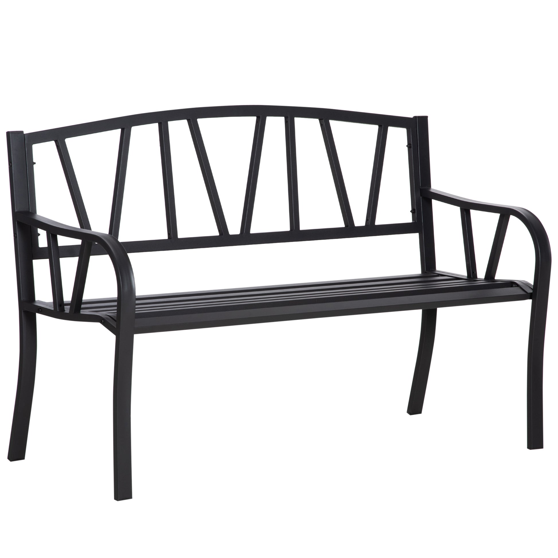 Photo of Outsunny 2-Seater Garden Bench Metal Loveseat w/ Decorative Backrest Ergonomic Armrest in Armrest colour on a white background