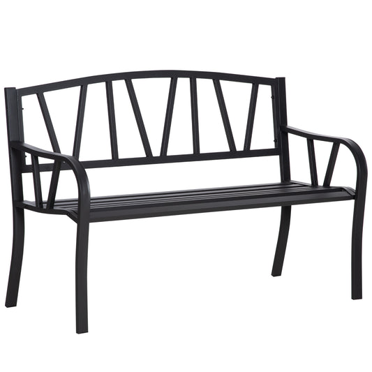 Photo of Outsunny 2-Seater Garden Bench Metal Loveseat w/ Decorative Backrest Ergonomic Armrest in Armrest colour on a white background
