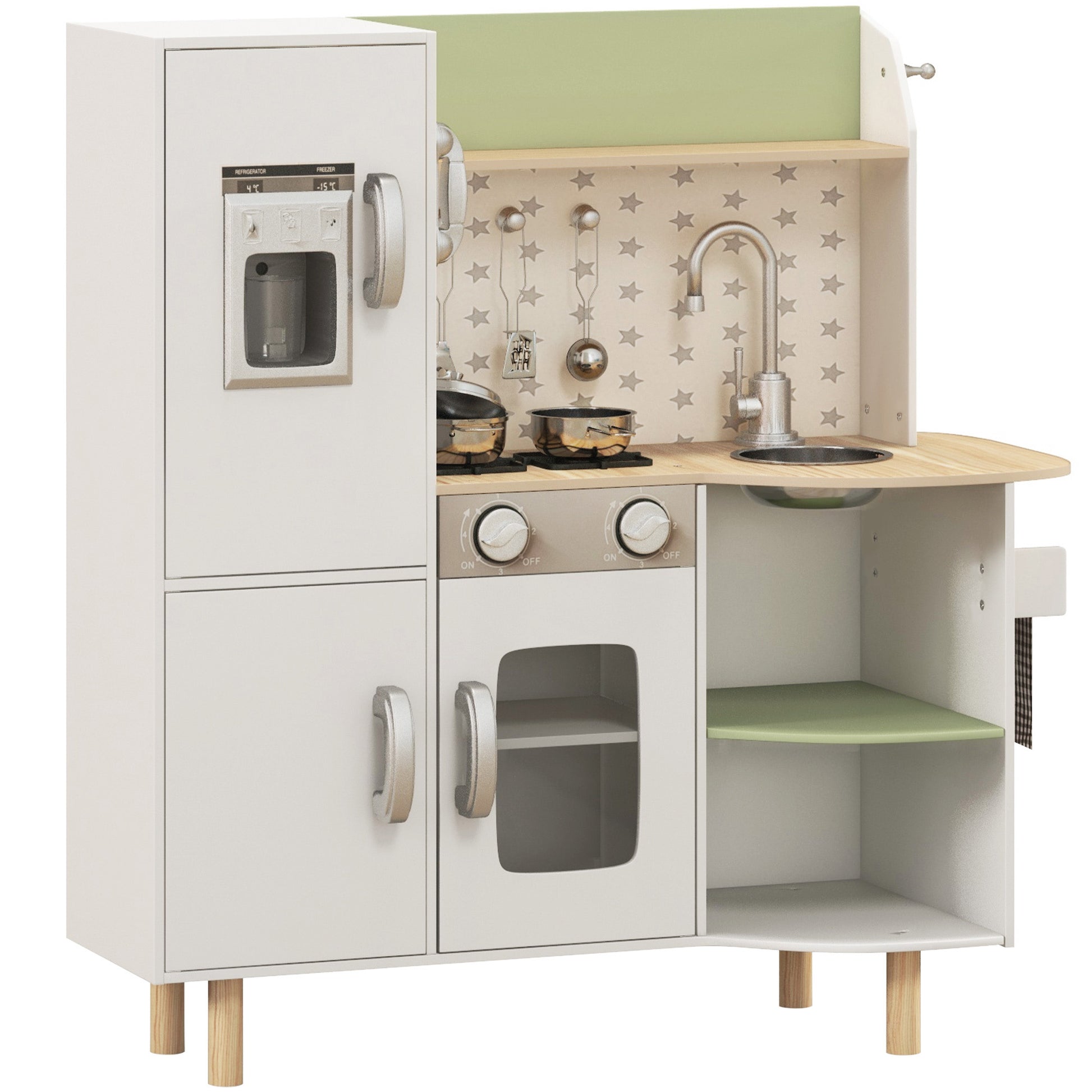 Photo of AIYAPLAY Toy Kitchen, Kids Play Kitchen, Role Playing Game with Phone, Ice Maker, Stove, Utensils, for 3-6 Years, White in White colour on a white background