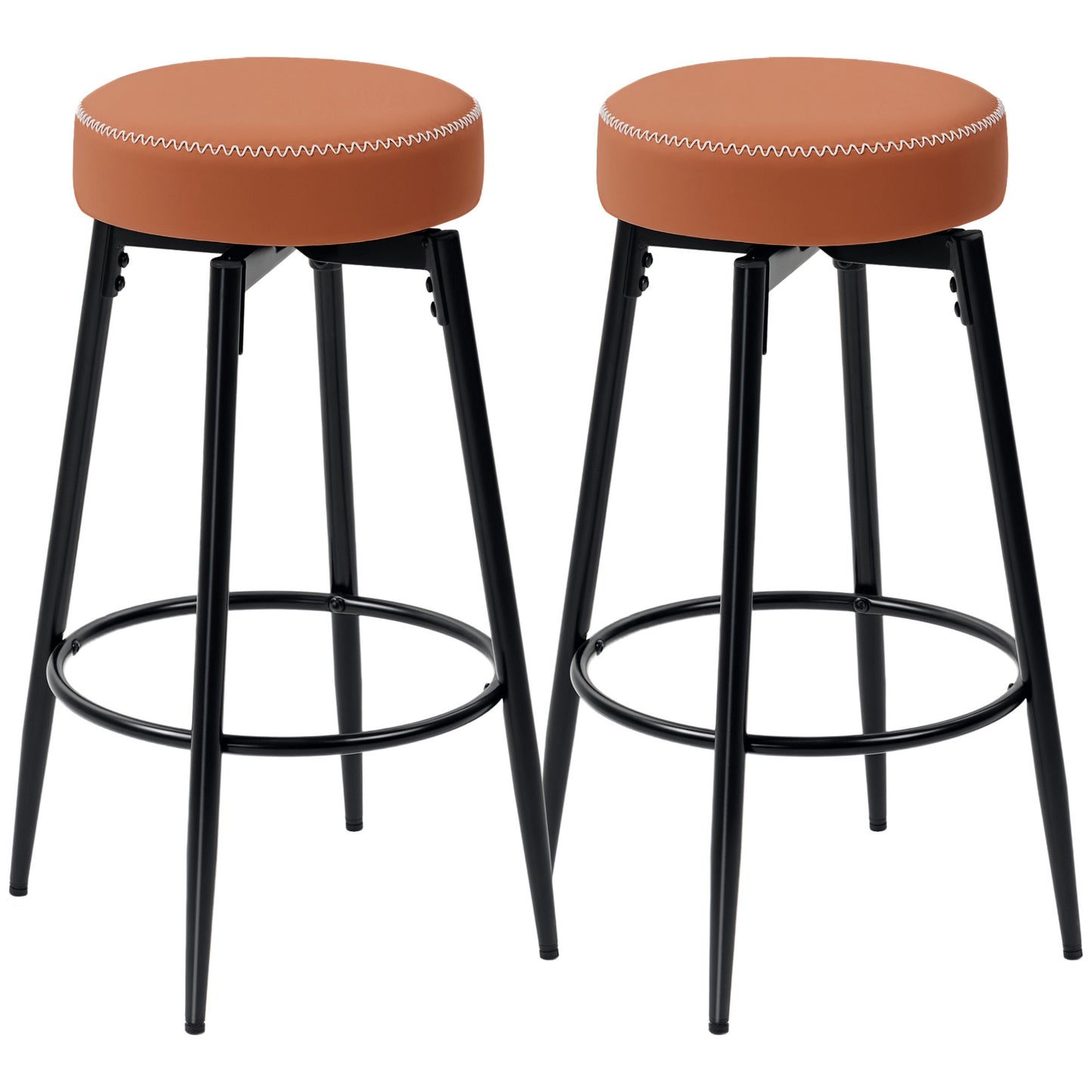 Photo of HOMCOM Set of Two Faux Leather Bar Stools - Brown/Black in Brown/Black colour on a white background