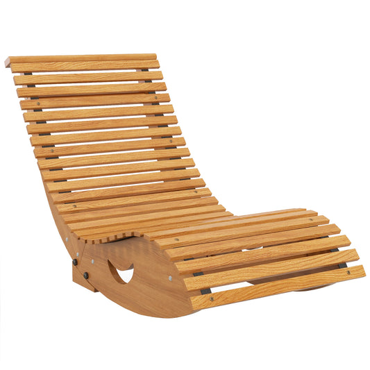 Photo of Outsunny Outdoor Rocking Chair w/ Slatted Seat, Wooden Rocking Chair, 130cm x 60cm x 60cm, Light Brown in Brown colour on a white background