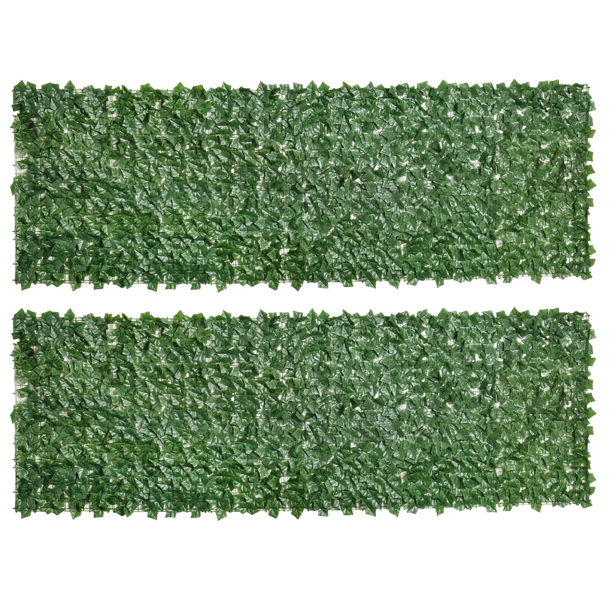 Photo of Outsunny 2-Piece Artificial Leaf Hedge Screen Privacy Fence Panel for Garden Outdoor Indoor Decor, Dark Green, 3M x 1M in 1M colour on a white background