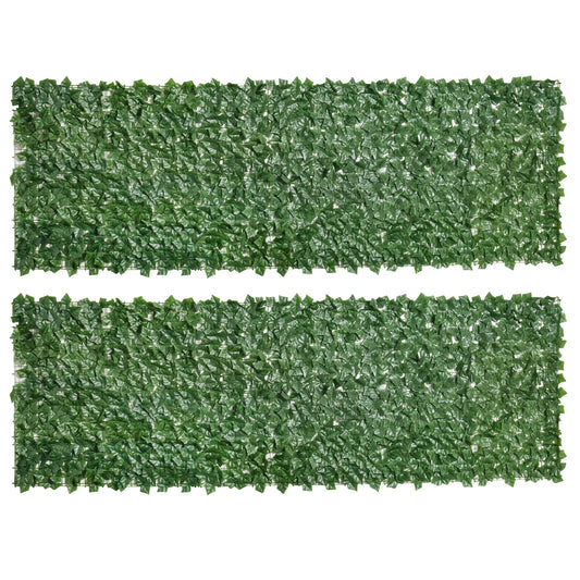 Photo of Outsunny 2-Piece Artificial Leaf Hedge Screen Privacy Fence Panel for Garden Outdoor Indoor Decor, Dark Green, 3M x 1M in 1M colour on a white background