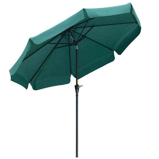 Photo of Outsunny 2.7m Patio Parasol Garden Umbrellas Outdoor Sun Shade Table Umbrella with Tilt, Crank, 8 Ribs, Ruffles, Green in Green colour on a white background