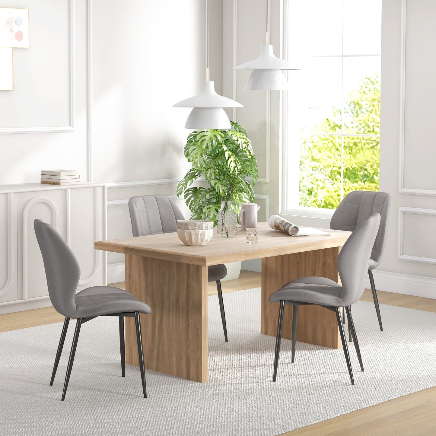 HOMCOM Set of Four Flannel Relaxed Tub Dining Chairs - Light Grey