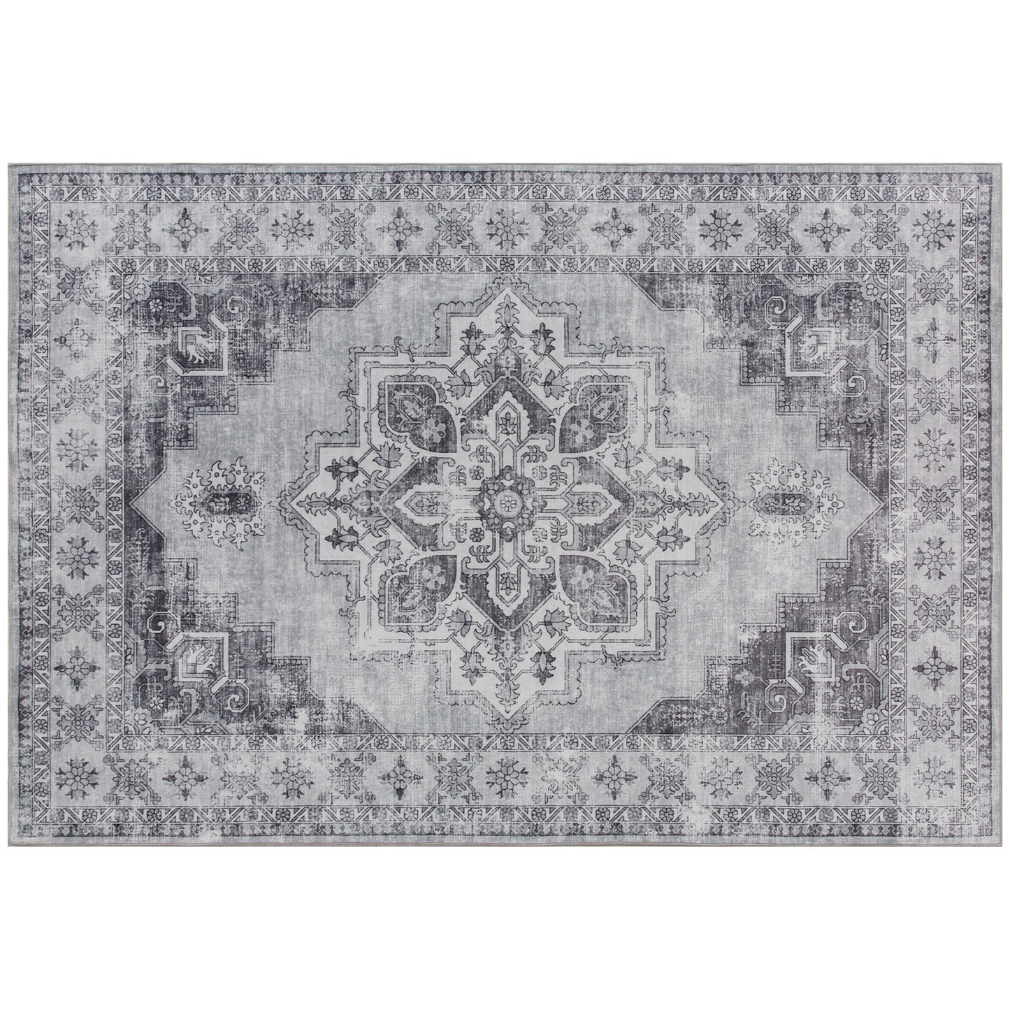 Photo of HOMCOM Vintage Area Rug, Non-Slip Washable Rug, Flannel Floor Carpet for Living Room, Bedroom, Dining Room, Home Office, 290 x 200 cm, Grey in Grey colour on a white background