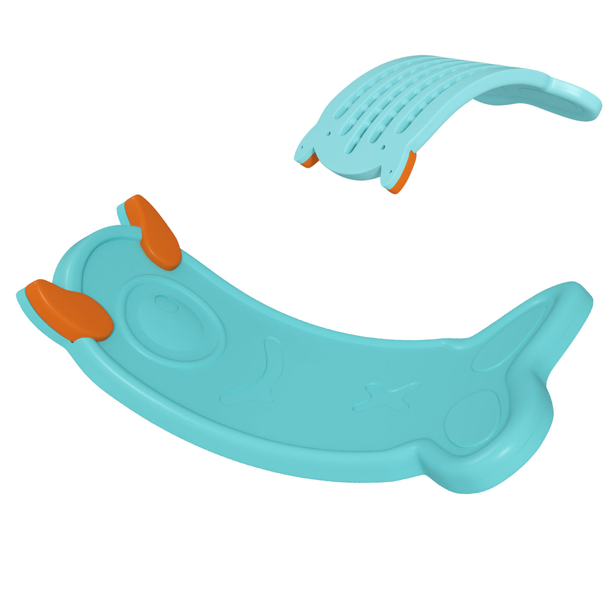 AIYAPLAY light blue children's balance board with orange end grips, shown from both sides