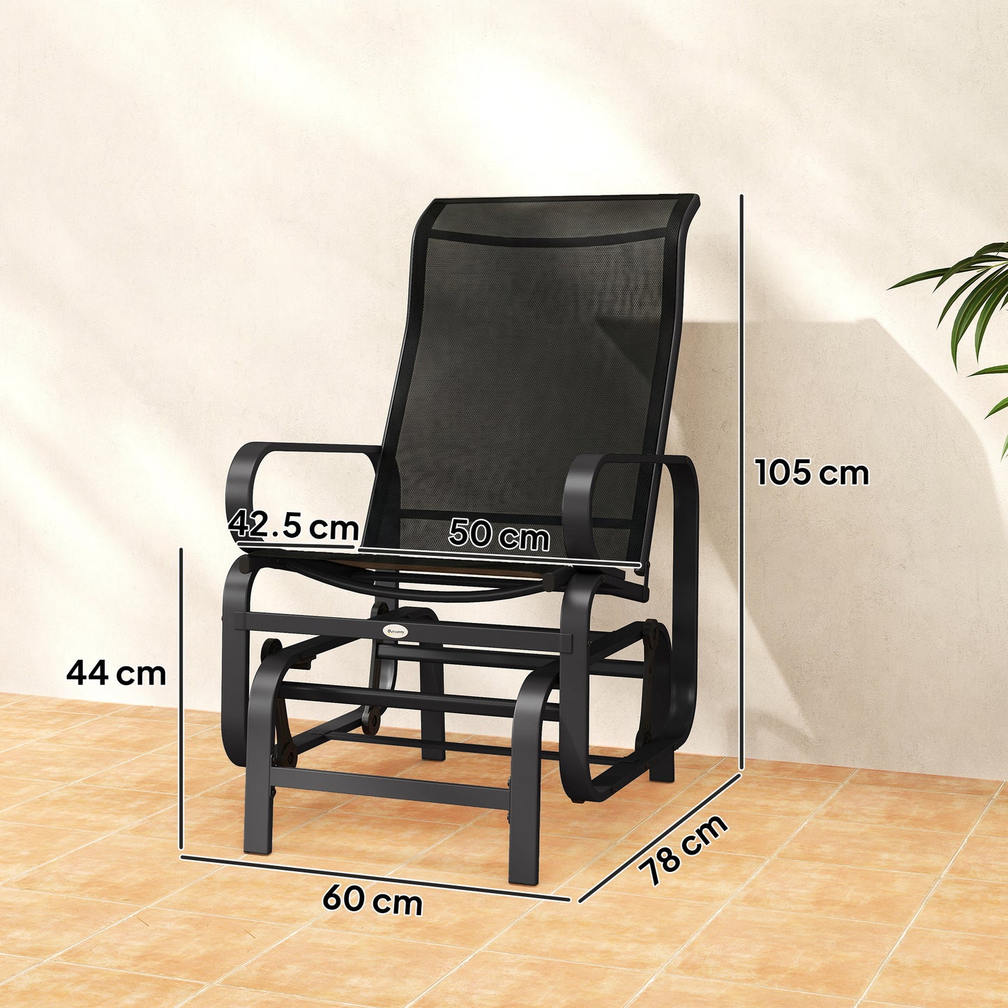 Outsunny Outdoor Gliding Rocking Chair with Sturdy Metal Frame Garden Comfortable Swing Chair, Black