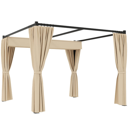 Photo of Outsunny 3 x 3(m) Retractable Pergola, Garden Gazebo Shelter with Curtains, for Grill, Patio, Deck, Beige in Beige colour on a white background