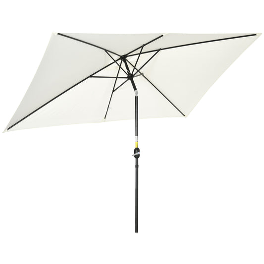 Photo of Outsunny 3x2m Garden Parasol Umbrella with Aluminium Pole, Tilt and Crank, Rectangular Outdoor Table Parasol Sun Shade for Patio, Cream White in White colour on a white background