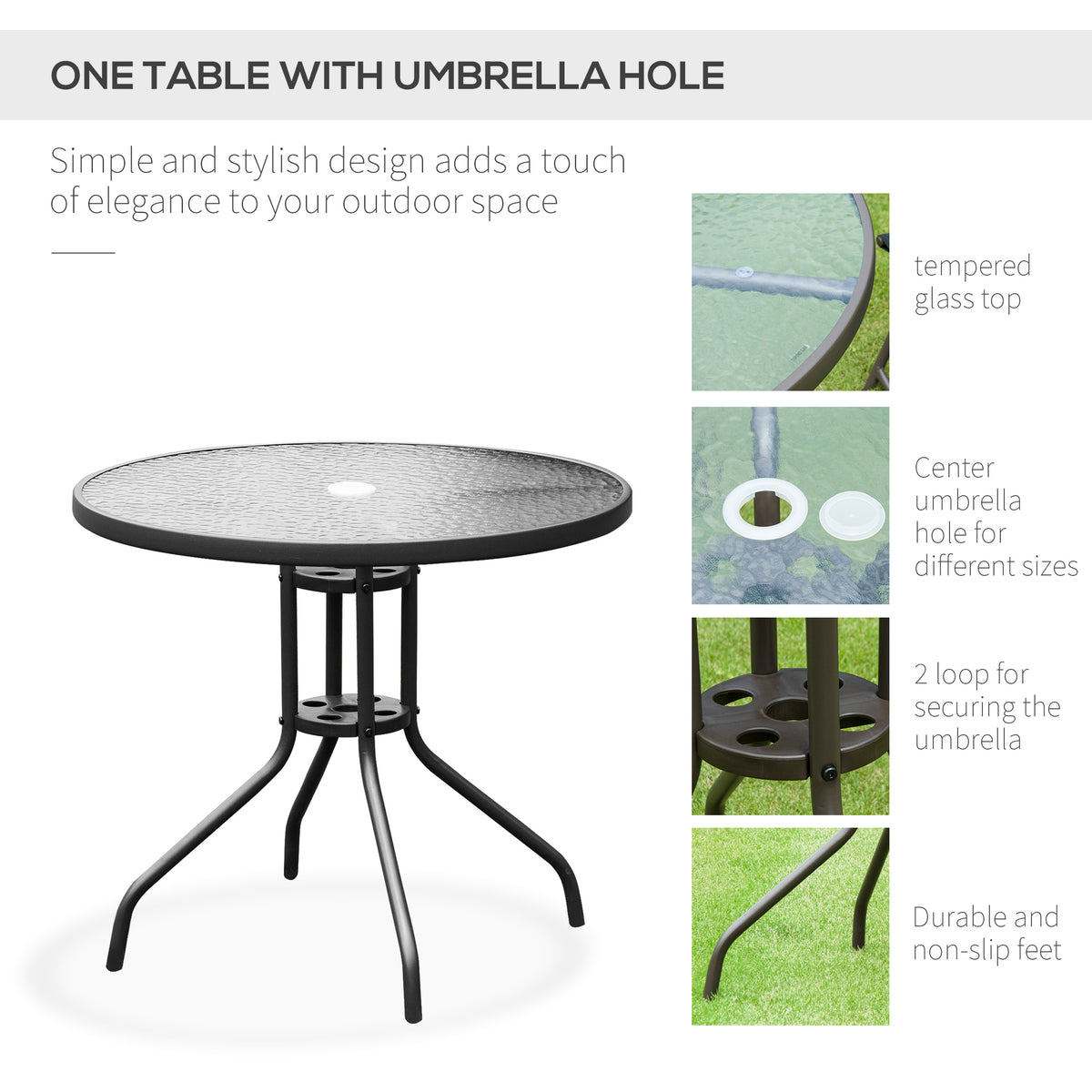 Outsunny 6 Piece Garden Dining Set with Umbrella, Patio Sets with Parasol with 4 Folding Dining Chairs, Black