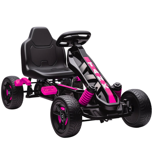 Photo of AIYAPLAY Pedal Go Kart for Kids Aged 3-6 Years, with Freewheel System, Brake, EVA Anti-Slip Wheels, Pink in Pink colour on a white background