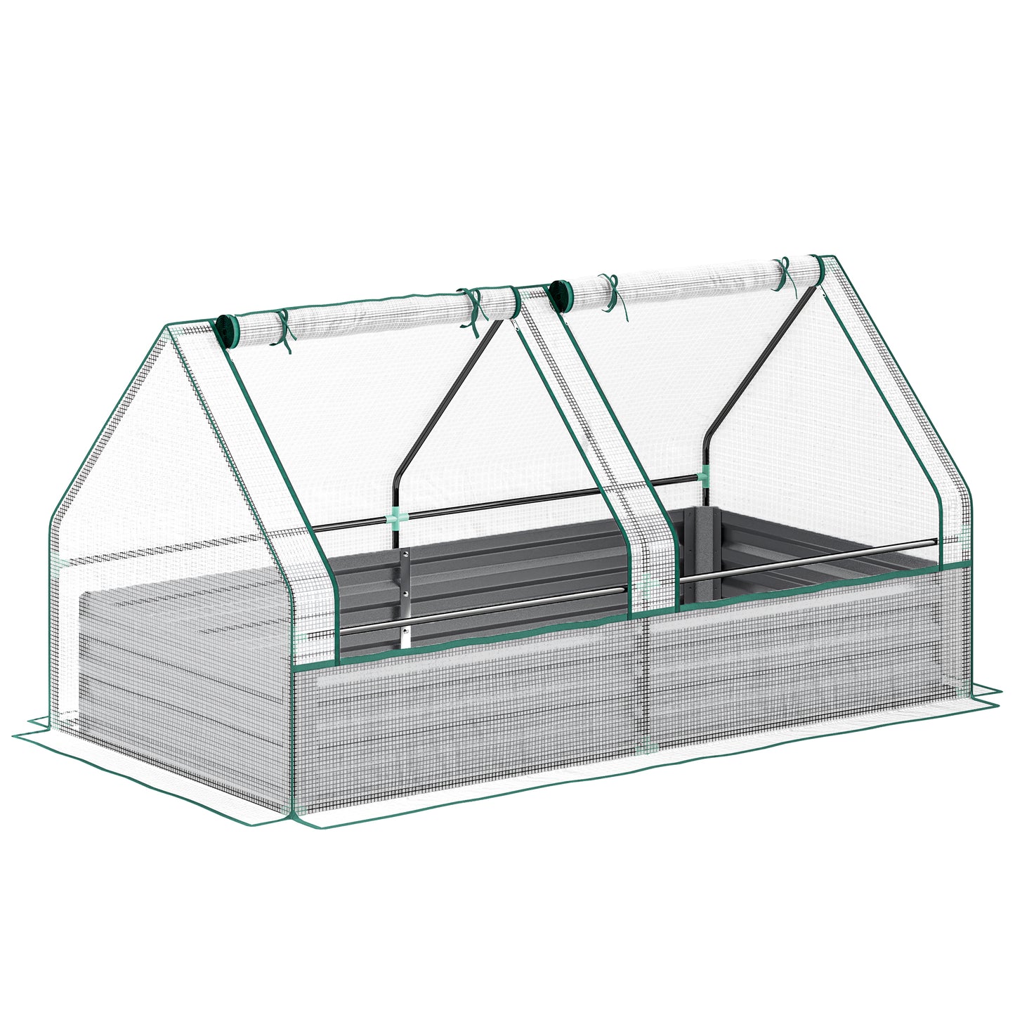 Photo of Outsunny Metal Planter Box with Cover, Raised Garden Bed with Greenhouse, for Herbs and Vegetables, White and Dark Grey in Grey colour on a white background