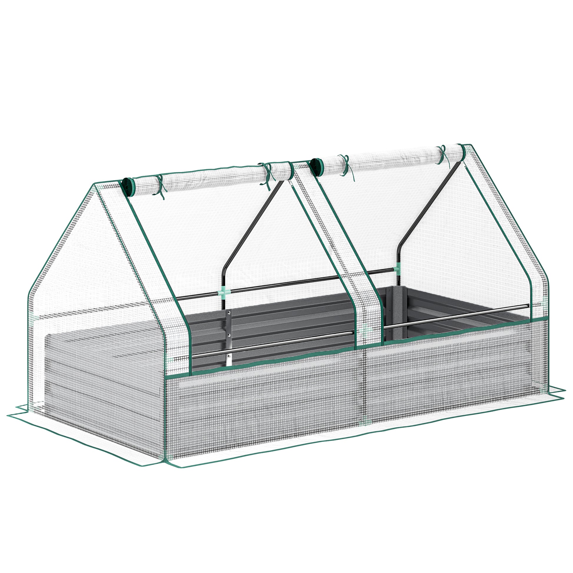 Photo of Outsunny Metal Planter Box with Cover, Raised Garden Bed with Greenhouse, for Herbs and Vegetables, White and Dark Grey in Grey colour on a white background
