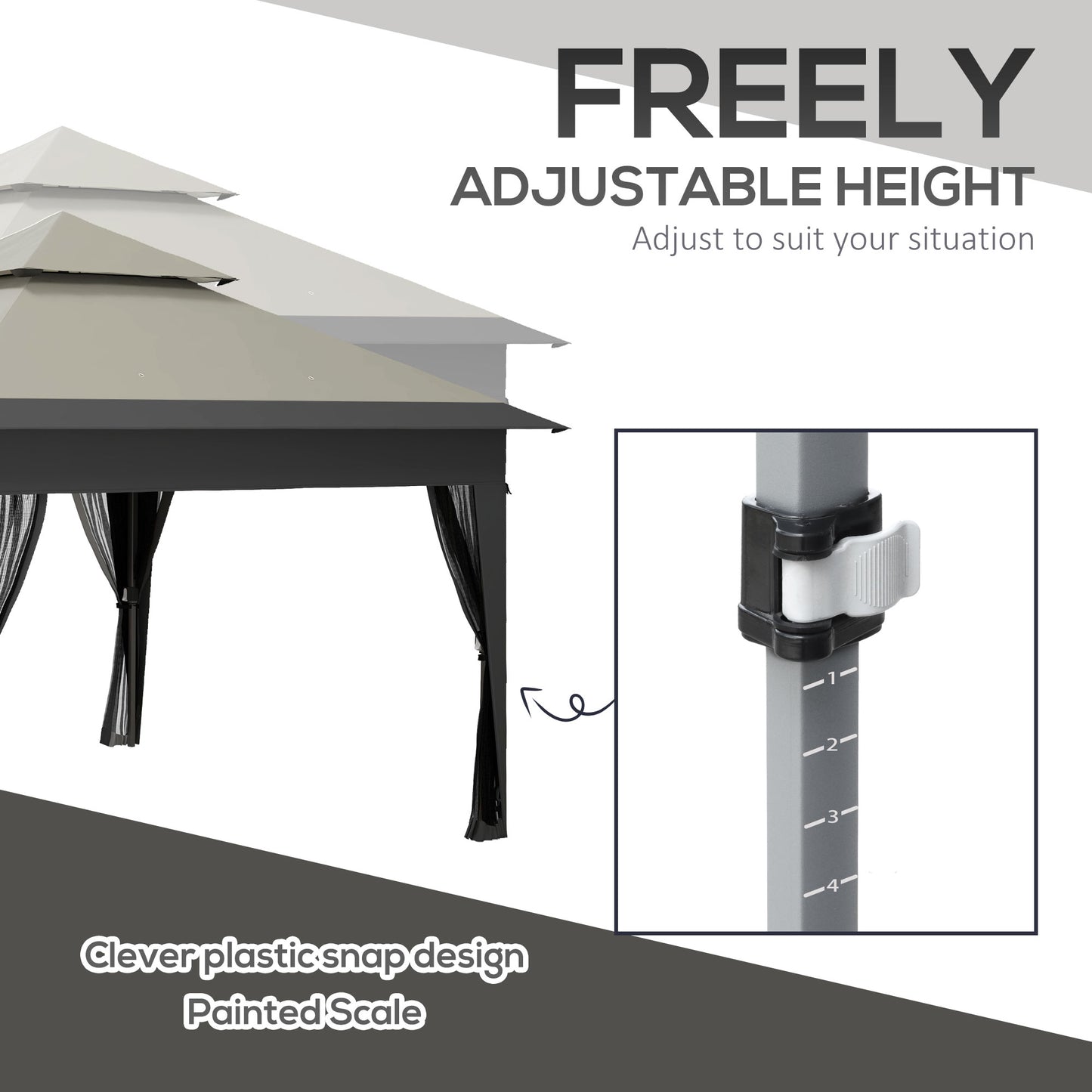 Outsunny 3 x 3(m) Pop Up Gazebo with Mosquito Netting, Easy Setup Marquee Party Tent with 1-Button Push, Double Roof, Carry Bag, Sandbags, Height Adjustable Instant Shelter, Grey