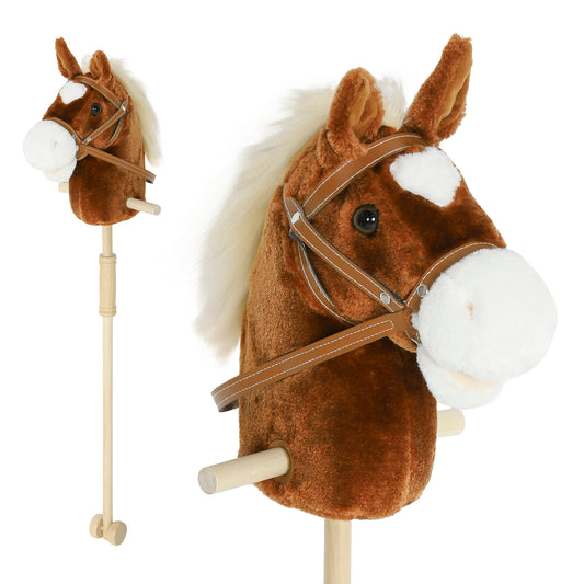 Photo of AIYAPLAY Stick Horse with Wood Wheels, Real Pony Neighing and Galloping Sounds, Grip Handle, 95 cm, Brown in Brown colour on a white background