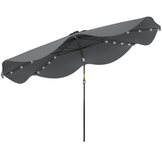 Photo of Outsunny Solar Patio Umbrella with LED and Tilt, Outdoor Market Table Umbrella Parasol with Crank, 3 x 3 (m), Dark Grey in Grey colour on a white background