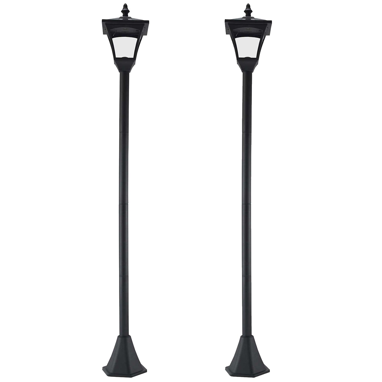 Photo of Outsunny Set of 2 Outdoor Garden Solar Post Lamp Sensor Dimmable LED Lantern Bollard IP44 Energy-saving 1.2M Tall, Black in Black colour on a white background