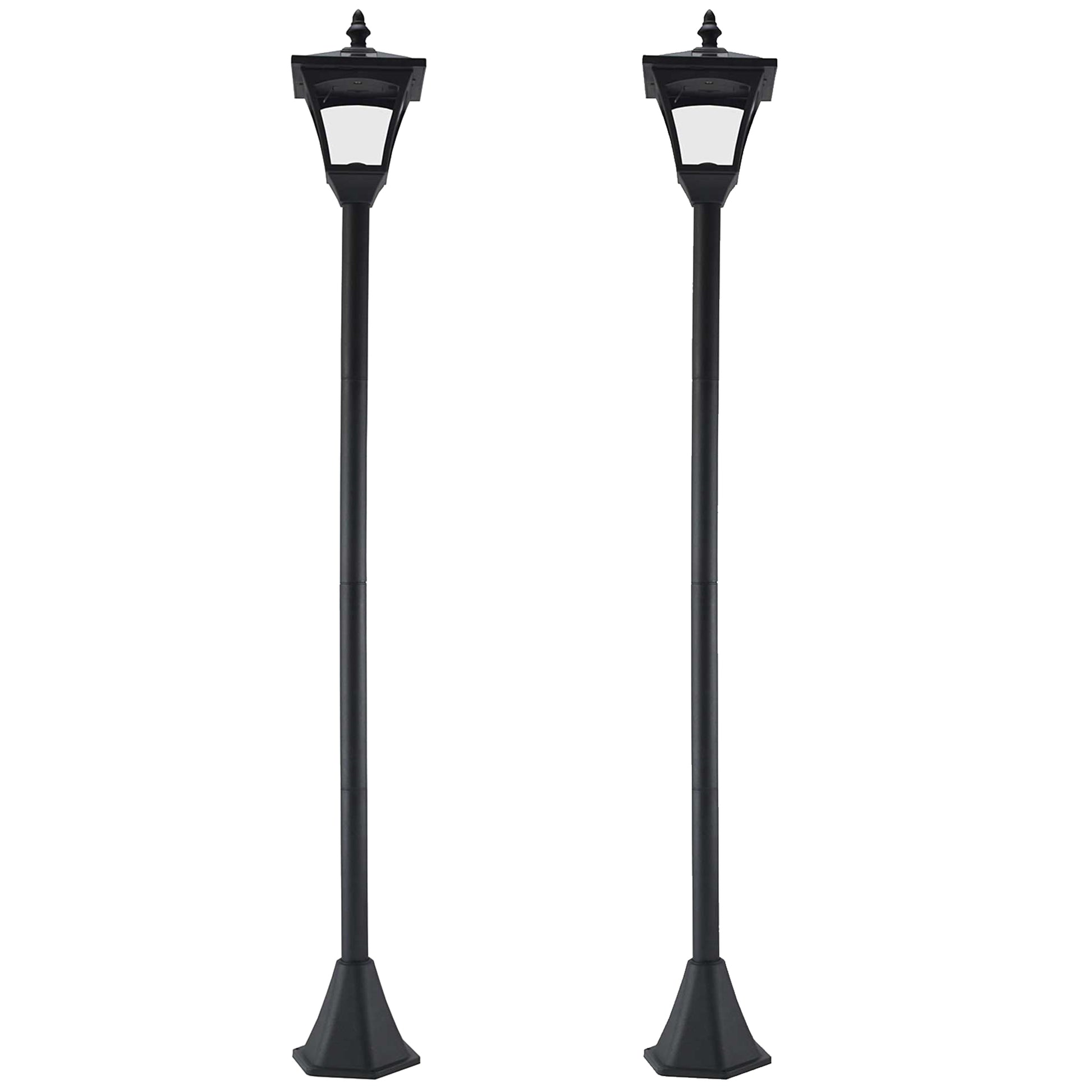 Photo of Outsunny Set of 2 Outdoor Garden Solar Post Lamp Sensor Dimmable LED Lantern Bollard IP44 Energy-saving 1.2M Tall, Black in Black colour on a white background