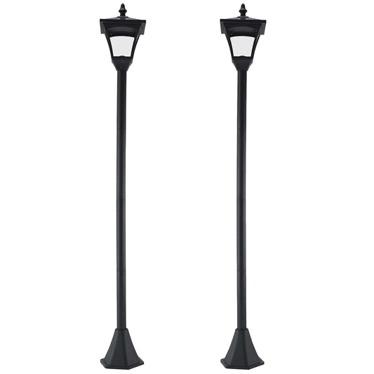 Photo of Outsunny Set of 2 Outdoor Garden Solar Post Lamp Sensor Dimmable LED Lantern Bollard IP44 Energy-saving 1.2M Tall, Black in Black colour on a white background