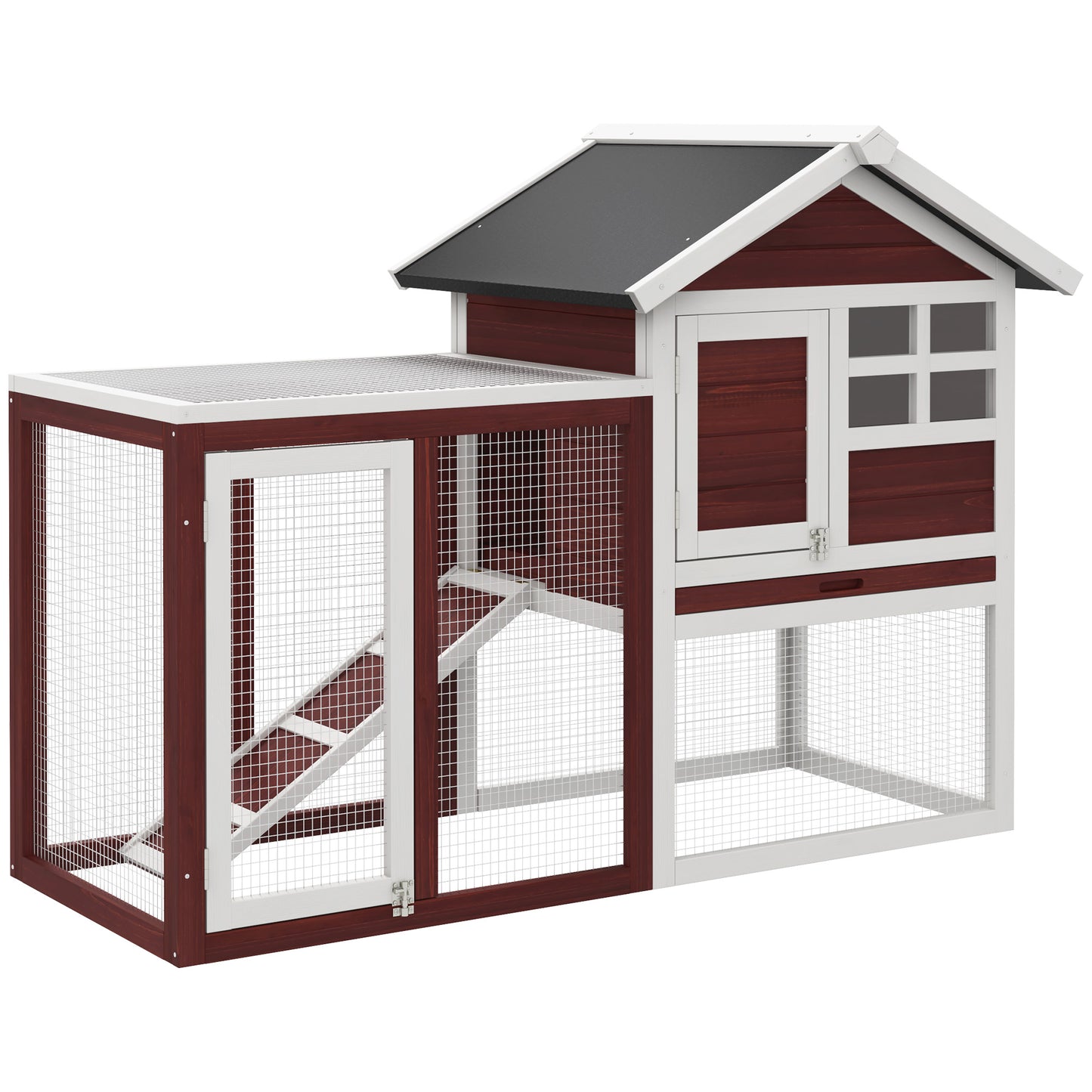 Photo of PawHut Rabbit Hutch Outdoor Wooden Guinea Pig Hutch Rabbit Run Bunny Cage Small Animal House Pull-Out Tray, Brown, 124 x 63 x 93 cm in cm colour on a white background