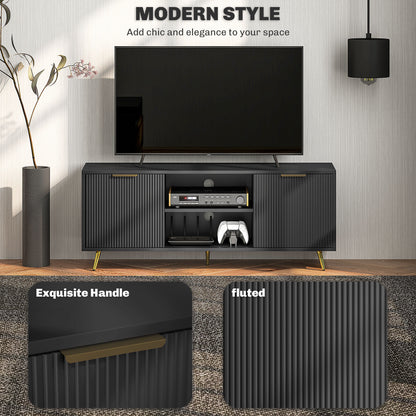 HOMCOM black TV stand showing fluted cabinet doors and gold-tone handles