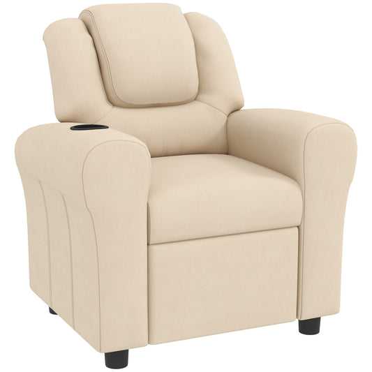 Photo of HOMCOM Kids Recliner Chair, PU Leather with Adjustable Backrest, Footrest, Padded Headrest, Beige in Beige colour on a white background
