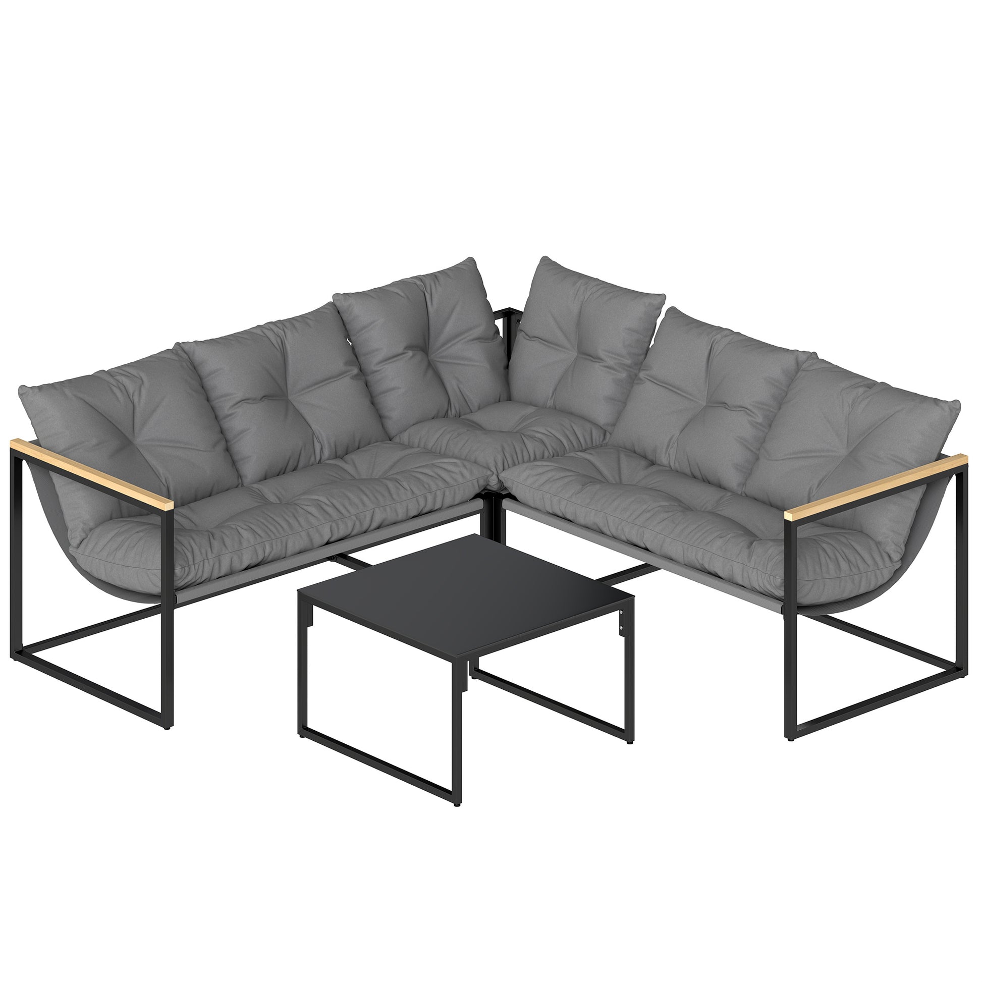 Photo of Outsunny 4 Piece Garden Furniture Set with Thick Cushions and Coffee Table, Patio Conversation Set for Porch, Balcony, Deck, Grey in Grey colour on a white background