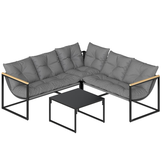 Photo of Outsunny 4 Piece Garden Furniture Set with Thick Cushions and Coffee Table, Patio Conversation Set for Porch, Balcony, Deck, Grey in Grey colour on a white background