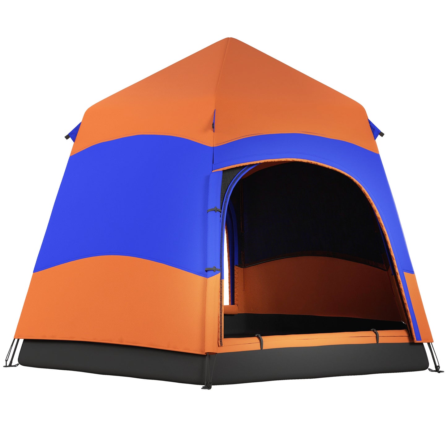 Photo of Outsunny Six Man Hexagon Camping Tent with Hang Hook and Carry Bag - Orange and Blue in Blue colour on a white background