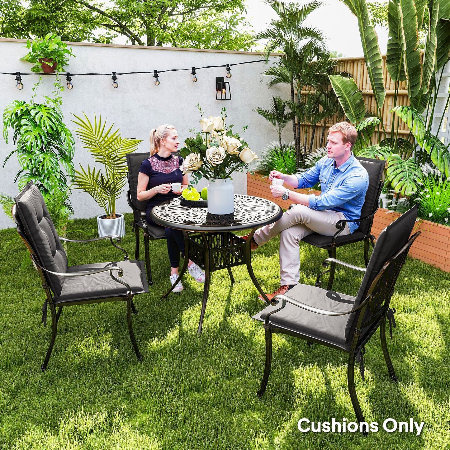 Outsunny Set of Four Padded Garden Seat Cushions - Charcoal Grey