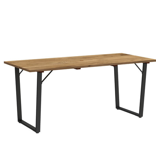 Photo of Outsunny 6 Seater Wooden Garden Dining Table, 175 x 80 cm Rectangular Outdoor Dining Table with 5cm Parasol Hole and Slatted Top, Weather Resistant for Patio, Terrace, Brown in Brown colour on a white background