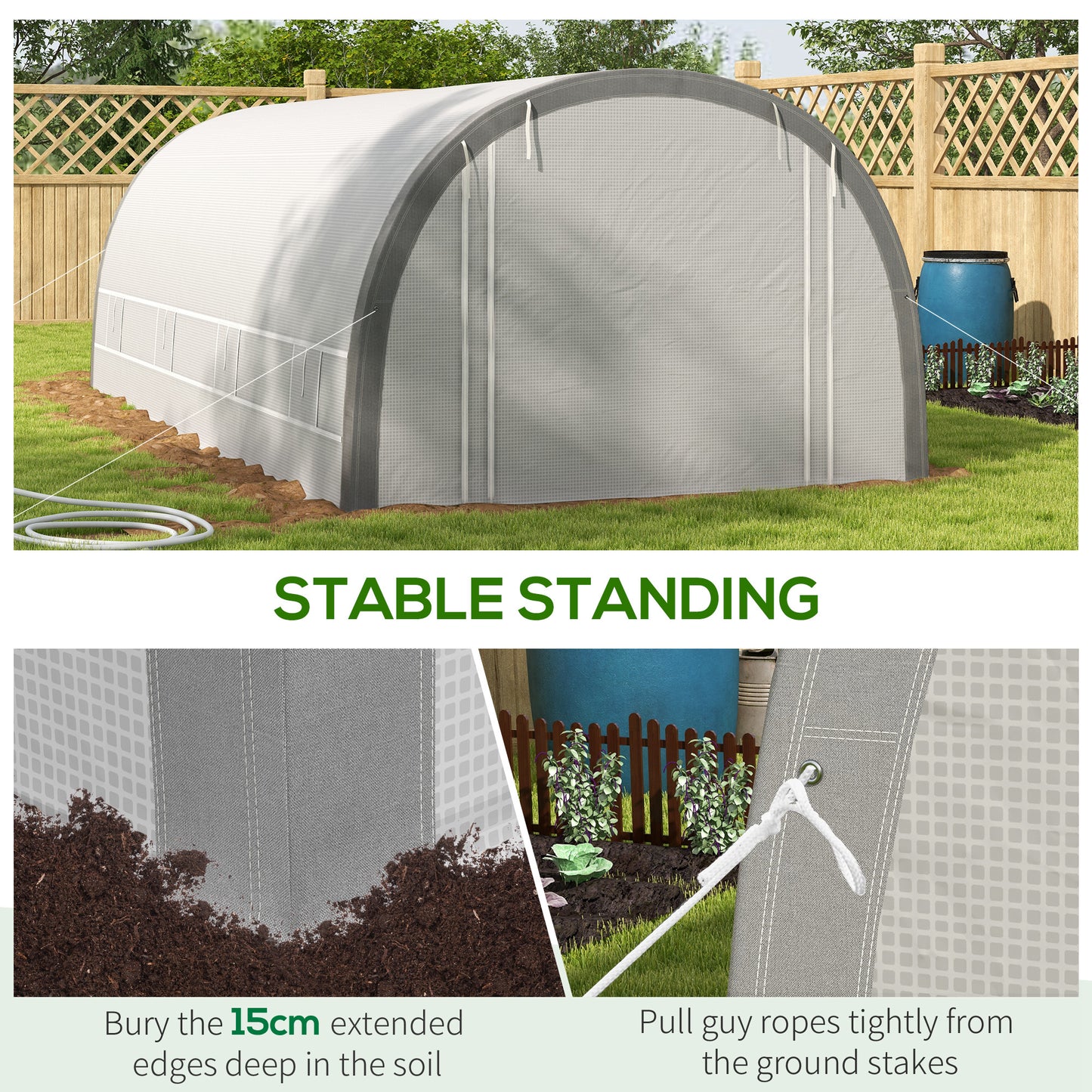 Outsunny 6x3m Polytunnel Greenhouse for Seedlings & Plants Upgraded Structure Mesh Door Windows, White