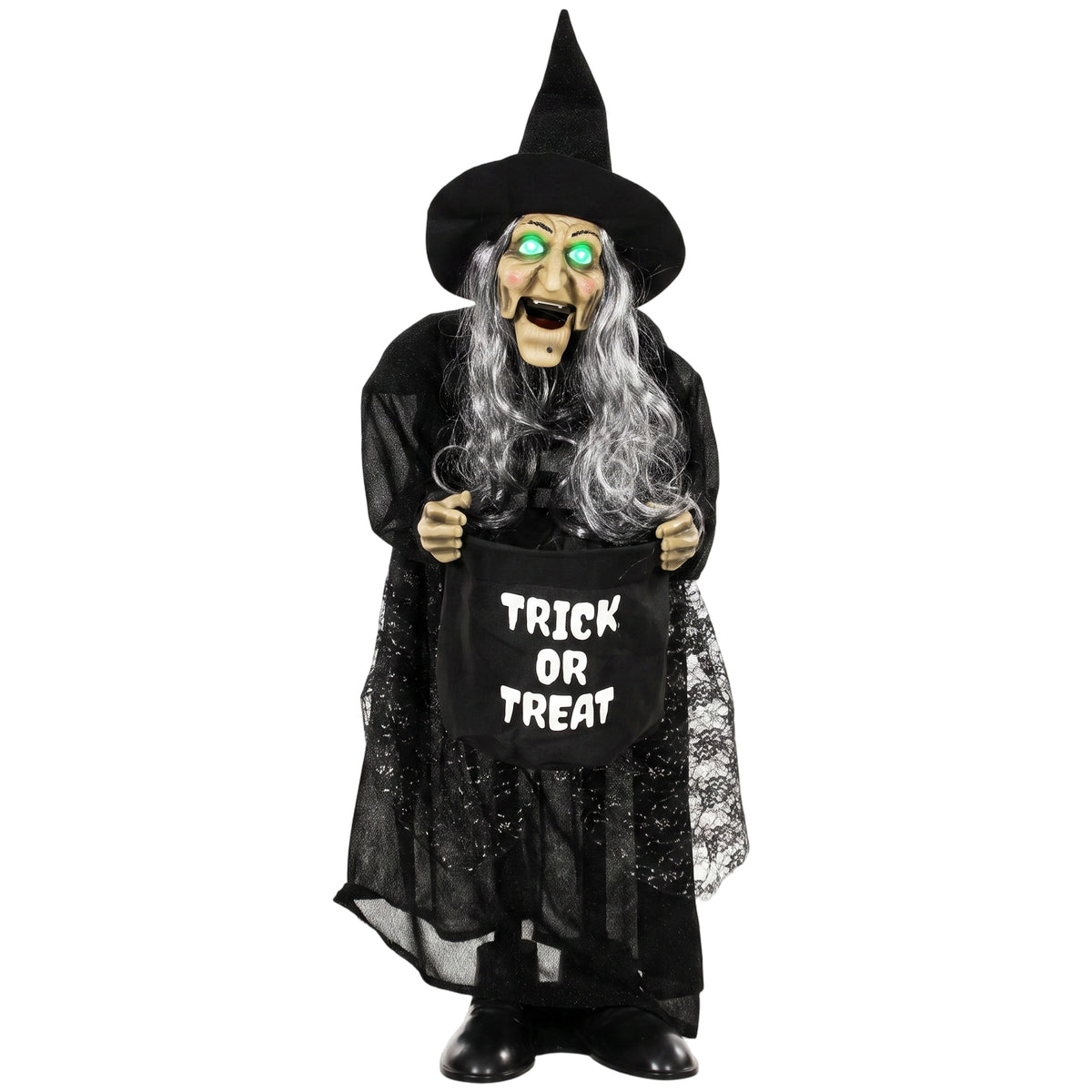 Photo of HOMCOM 94cm Animated Witch Halloween Decoration, Scary Halloween Animatronics Decor with Sound Touch Activated & Light Up Eyes in Eyes colour on a white background