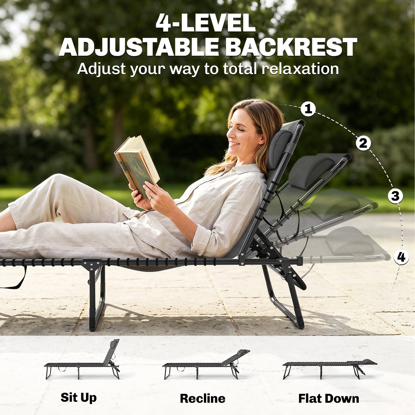 Outsunny Set of Two Folding Sun Loungers, with Four-Position Backs - Grey